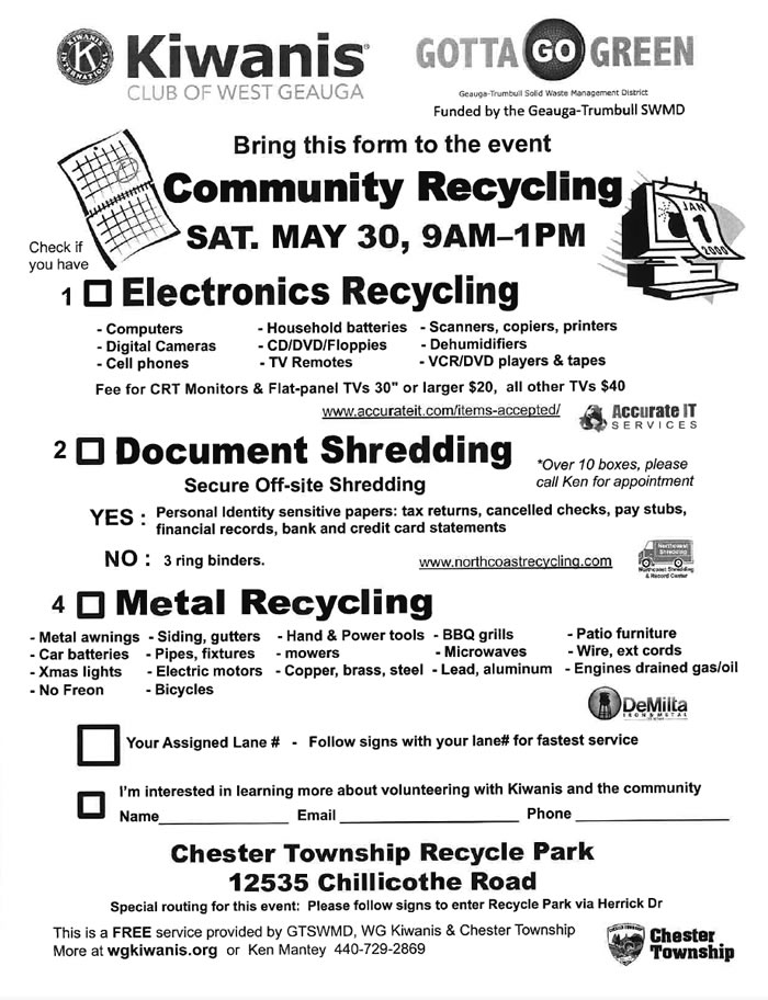 Kiwanis Recycling - May 30, 2026